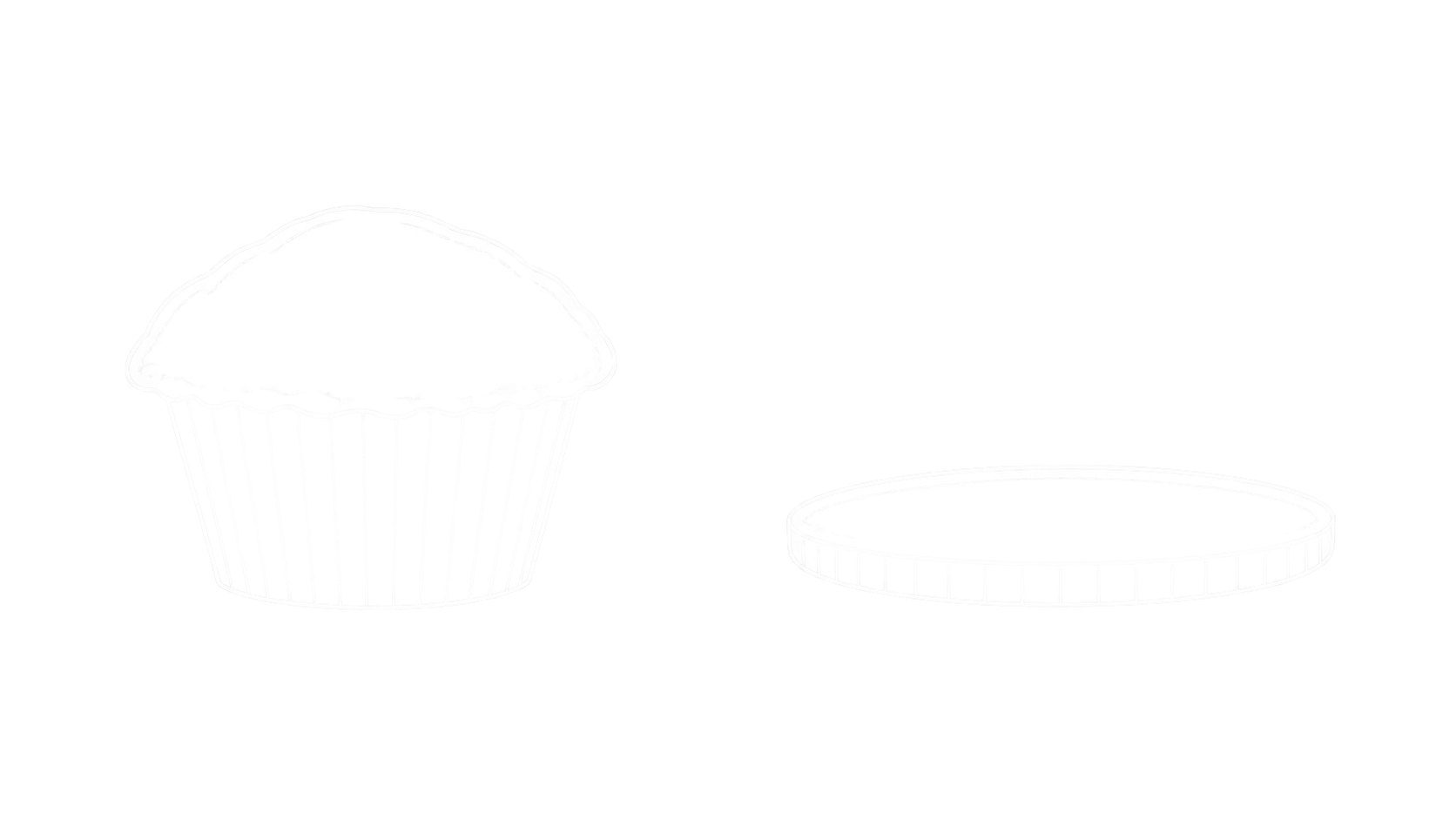 Monochrome evidence drawing comparing a normal muffin with a very flat failed muffin